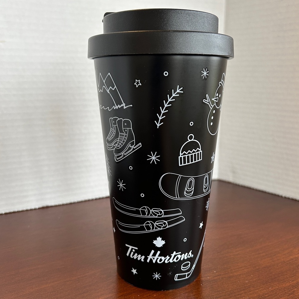 Tim Hortons 18 Oz. Black Metal Travel Mug 2021 Winter Hobby
